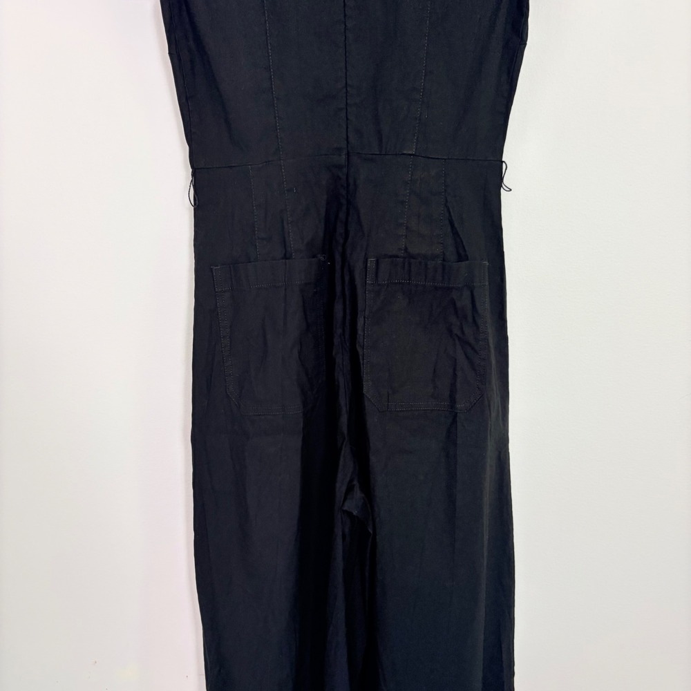 Maeve Anthropologie The Colette Linen Blend Wrap Jumpsuit Black 6 Wide Leg - Picture 8 of 10